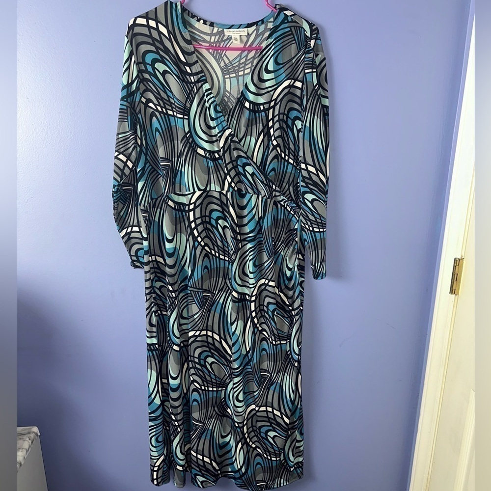Liz Lange Blue and Grey Midi Maternity Dress size XXL